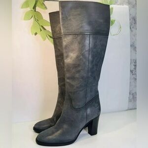 J. Crew Nottingham Tall Boots Gray/blue  Leather Block Heel Size 6.5 ~16950
